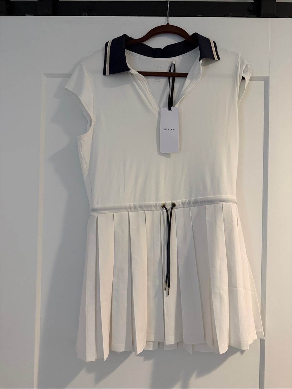 Varley White Tennis Polo Dress with Navy Trim